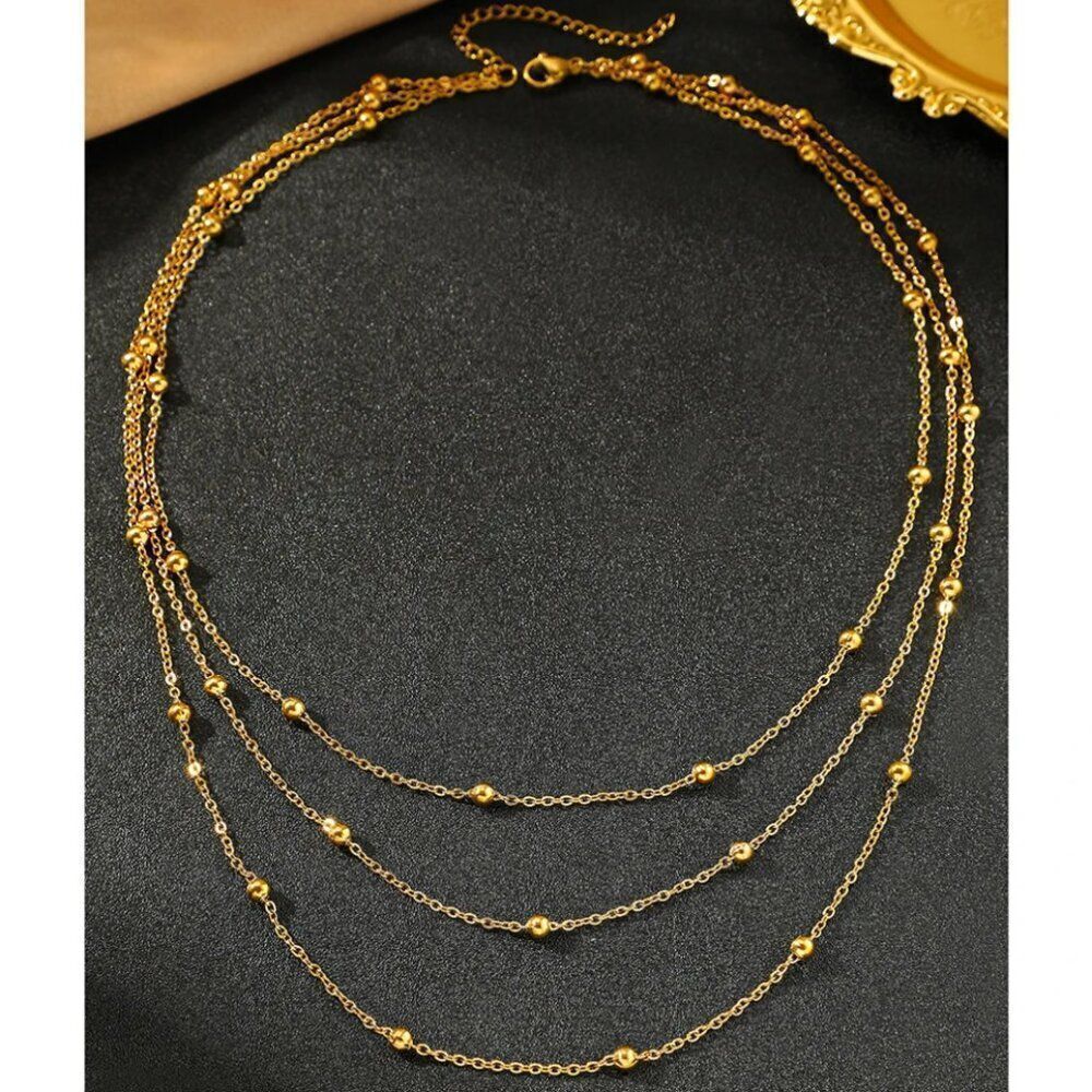 Triple Layer Station Chain Necklace in Gold - Picture 2 of 6